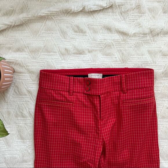 Anthropologie Red Checked Cropped Split Hem Essential Slim Pants - Picture 3 of 8